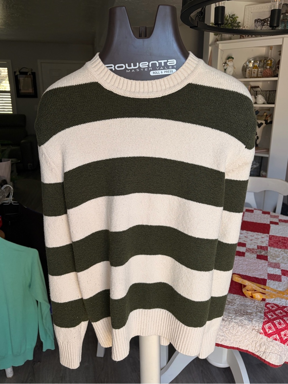 Banana Republic Olive and Cream Wide-Stripe Crewneck Sweater